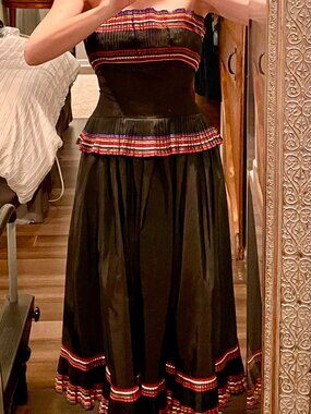 Victor Costa Black Dress with Striped Trim